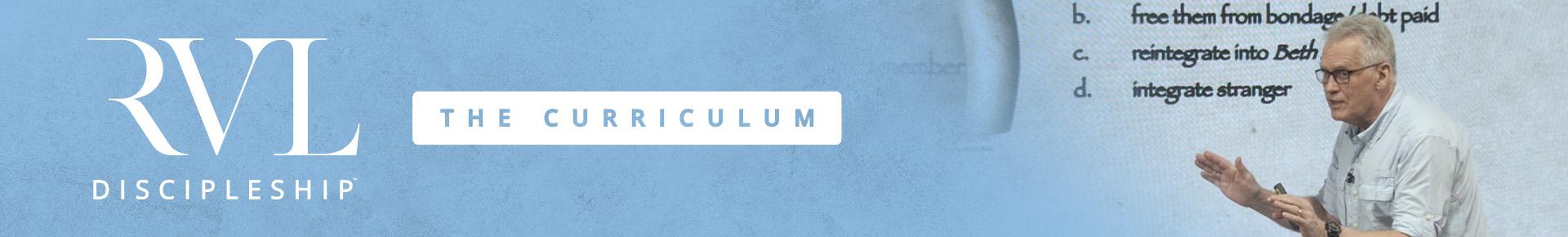 A banner with a photo of Ray Vander Laan teaching with a background image of the curriculum and text: RVL Discipleship: The Curriculum