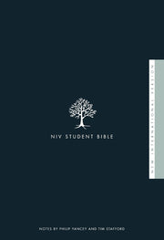 NIV Student Bible cover with tree logo on a dark blue background