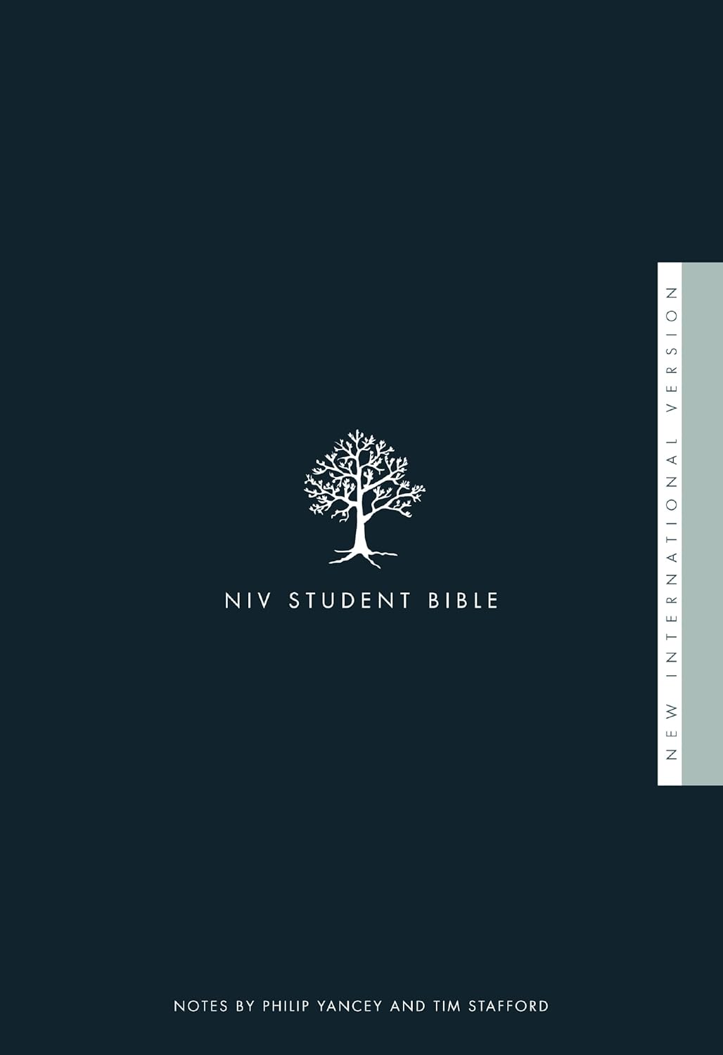 NIV Student Bible cover with tree logo on a dark blue background
